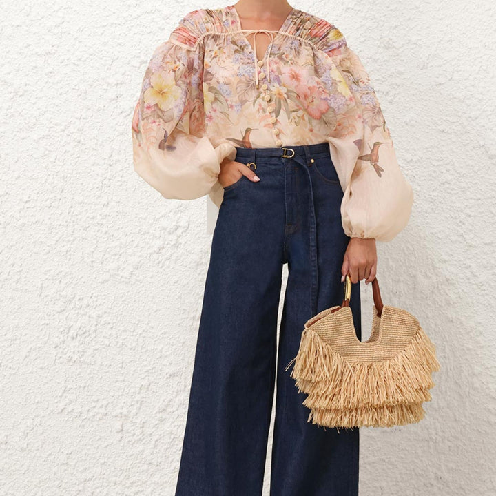 Illuminate Drawn Blouse - Ivory Tropical