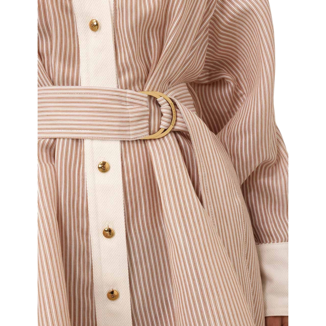 Hypnotic Tuck Mini Dress in Tan Stripe