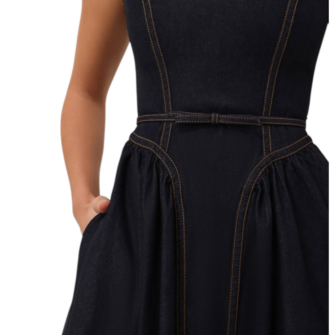 Denim Panelled Midi Dress
