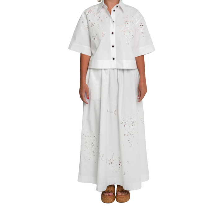 Embroidered A-Line Midi Skirt