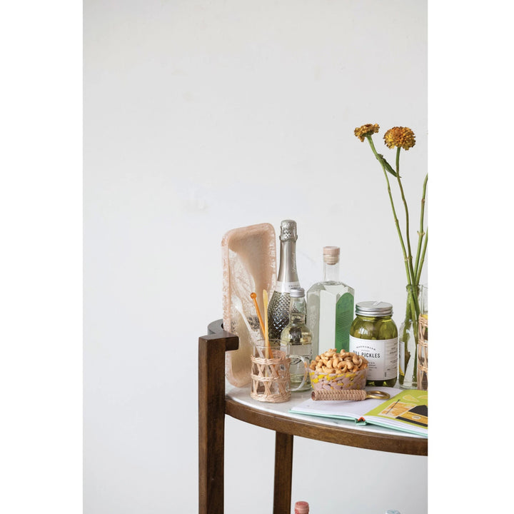 Mango Wood 2-Tier Bar Cart on Casters with Marble Shelves