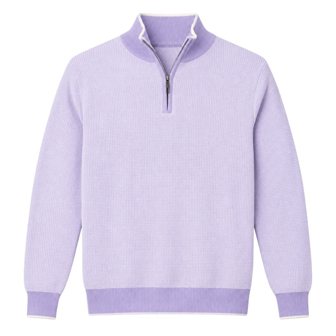Quarter Zip Cashmere Sweater, Parma/Oatmeal