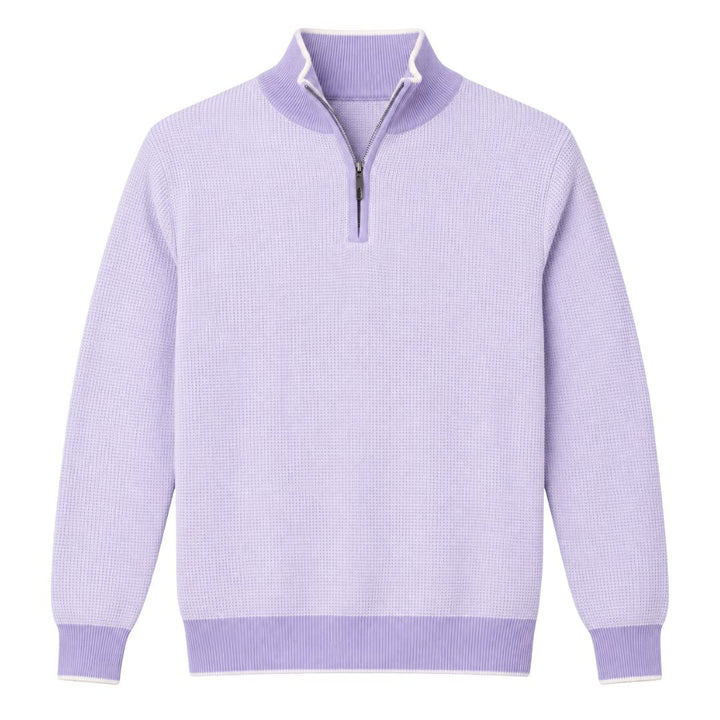 Quarter Zip Cashmere Sweater, Parma/Oatmeal
