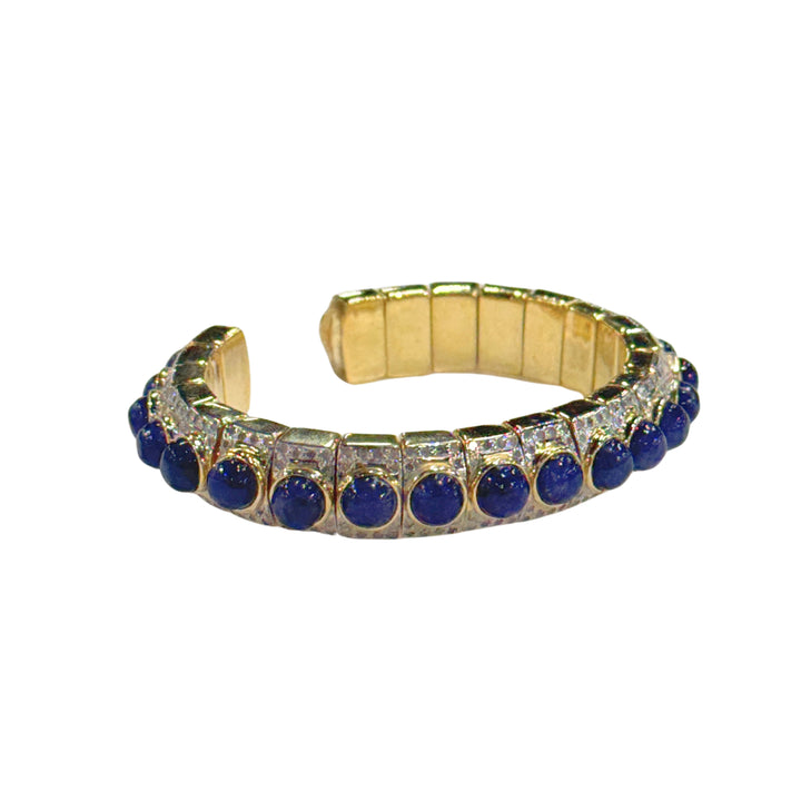 Sodalite/Diamond Gold Open Bangle 1.57dwt