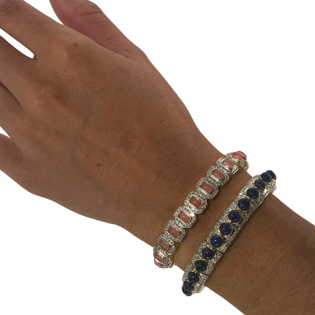 Sodalite/Diamond Gold Open Bangle 1.57dwt