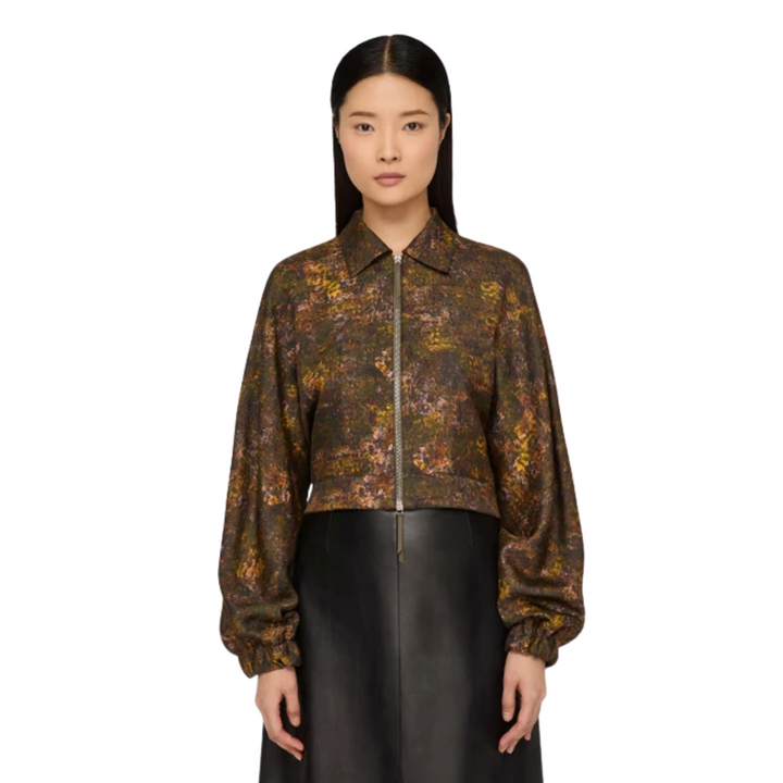Impression Print Silk-Wool Bomber Jacket