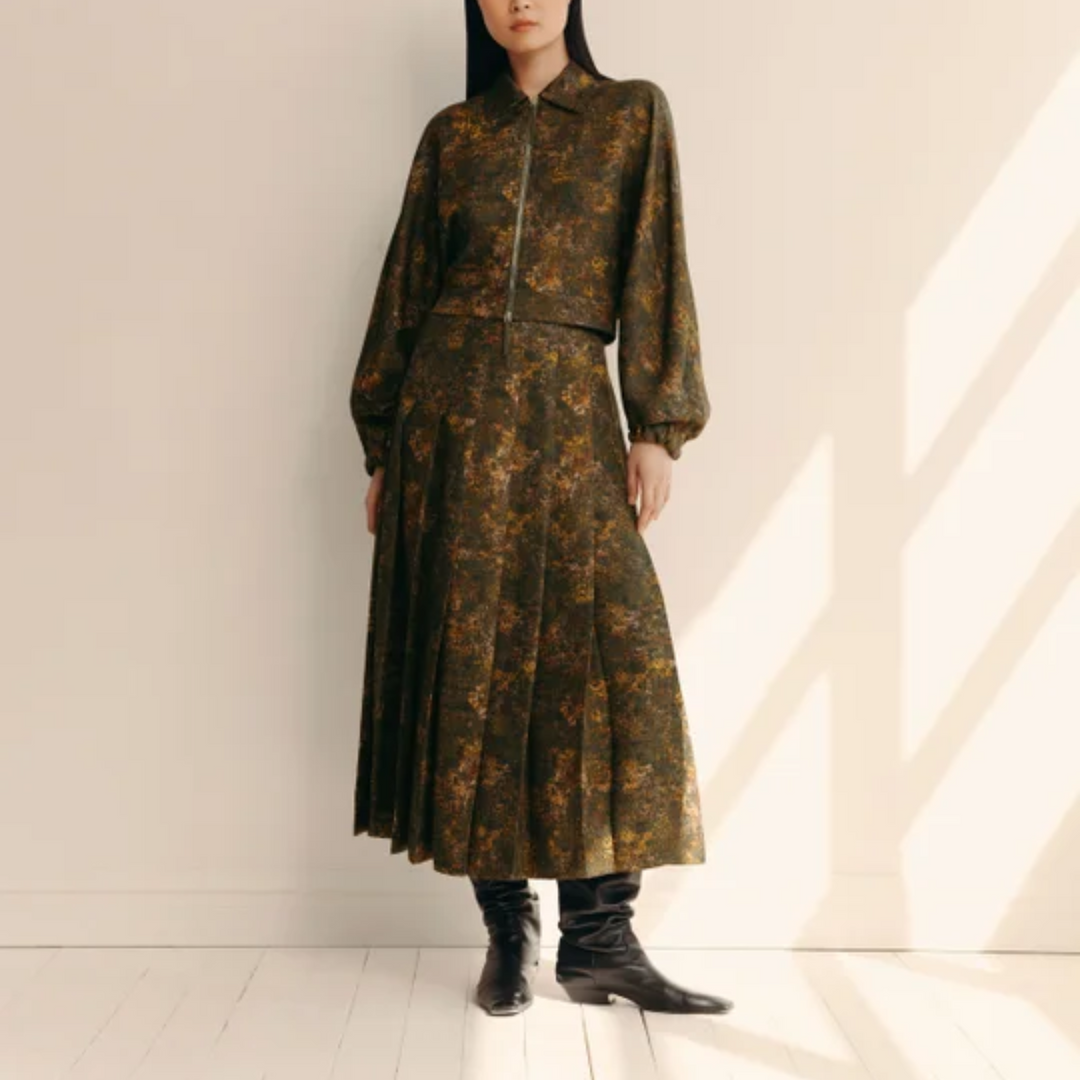 Impression Print Silk-Wool Bomber Jacket