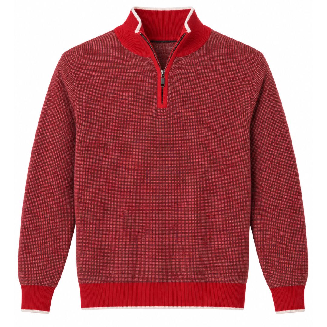 Quarter Zip Cashmere Sweater, Romesco Red