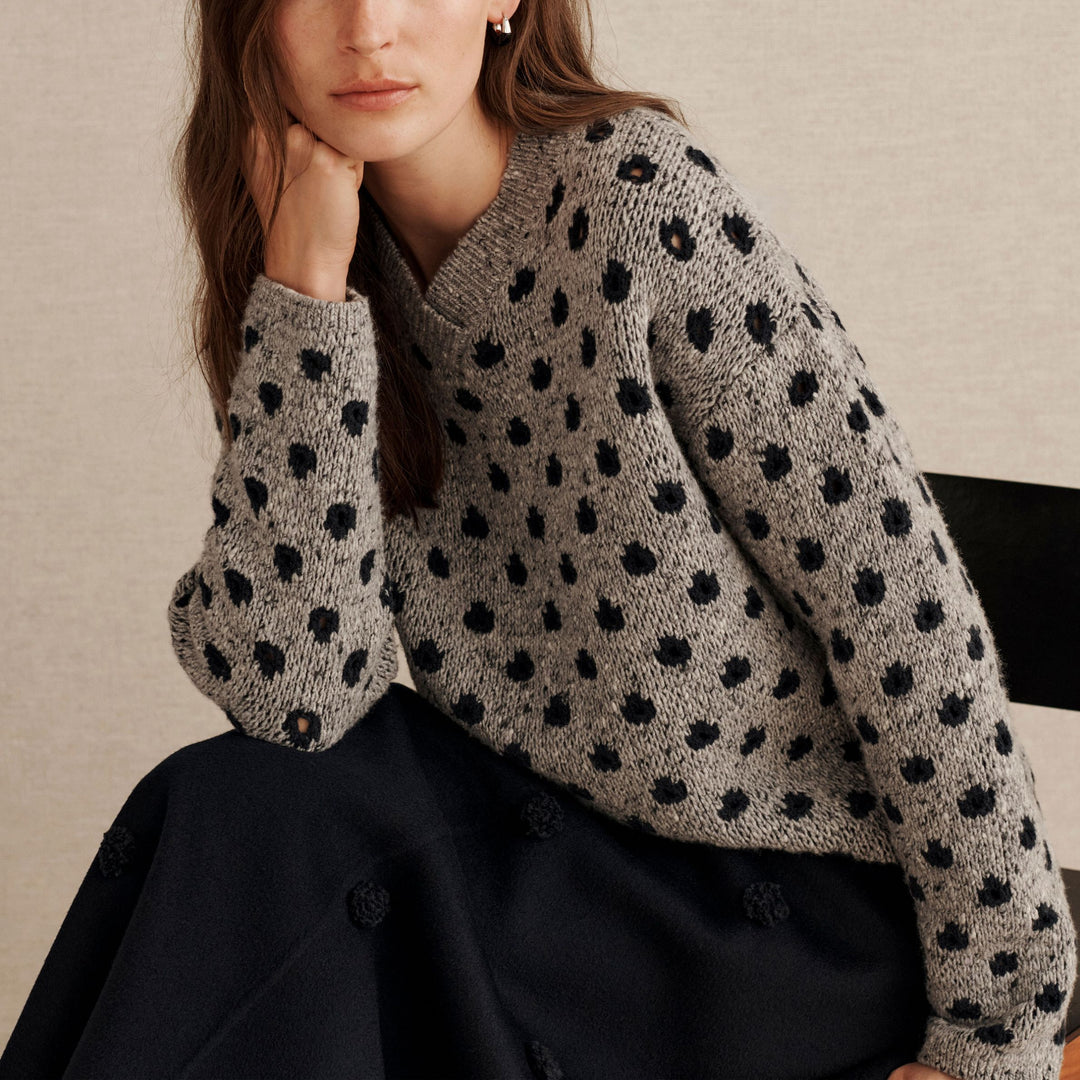 Dot Jacquard V-Neck Sweater