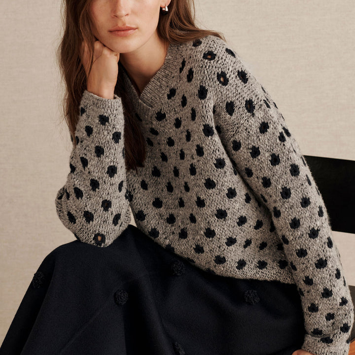 Dot Jacquard V-Neck Sweater