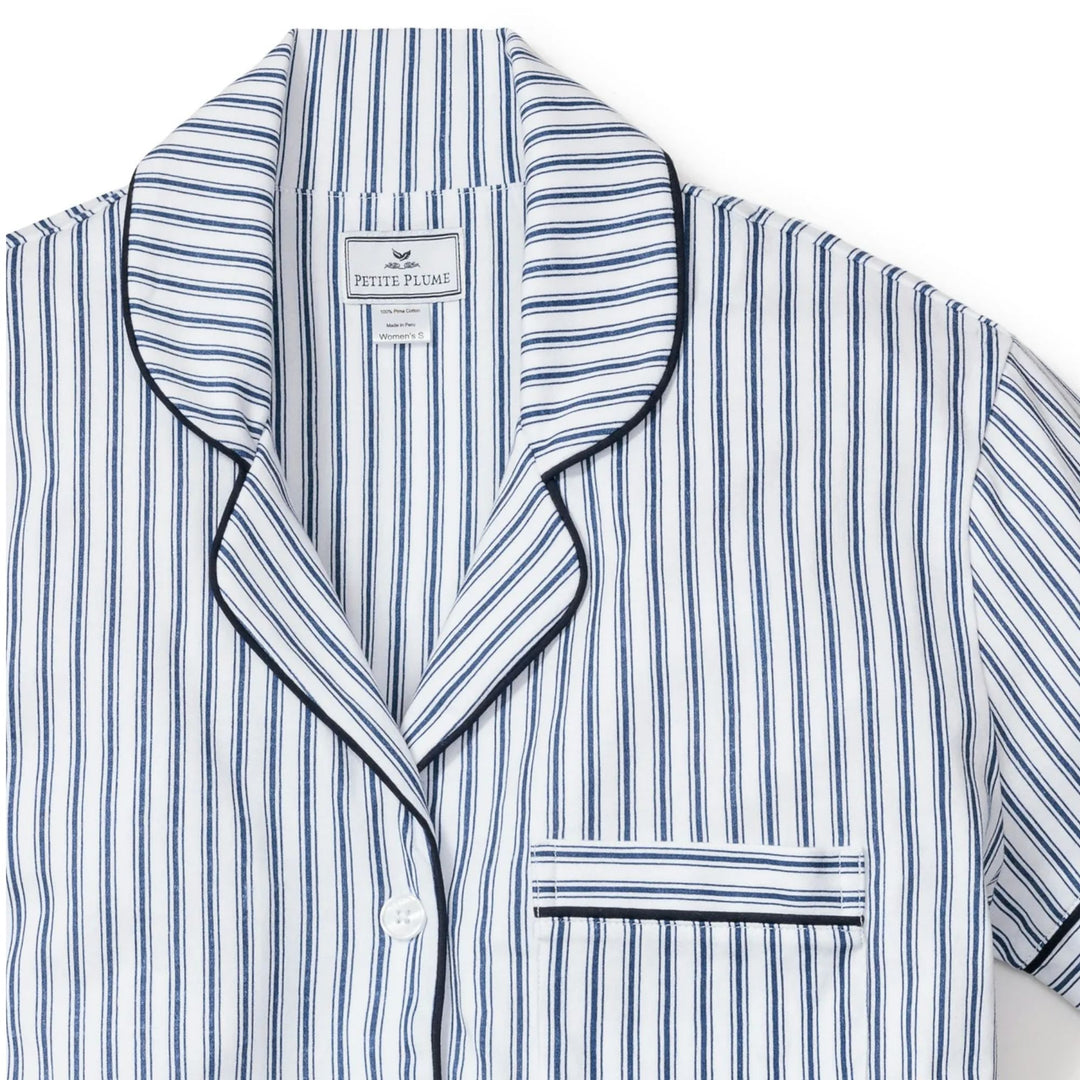 Luxe Pima Navy French Ticking Short Sleeve Short Set