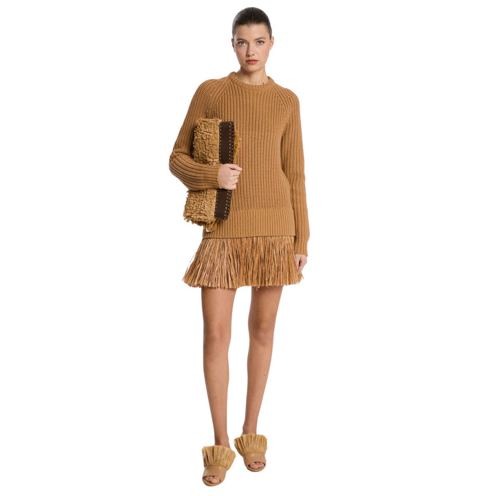Raffia Trim Dress - Peanut