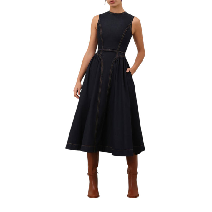 Denim Panelled Midi Dress