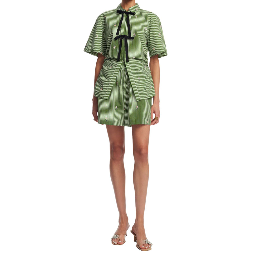 Embroidered Striped Cotton Short