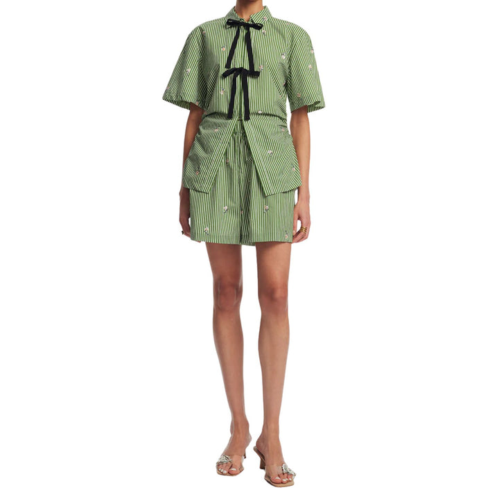 Embroidered Striped Cotton Short