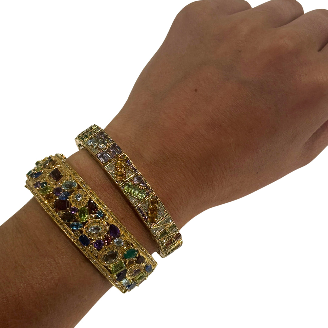 Mixed Gemstone Large Gold Cuff