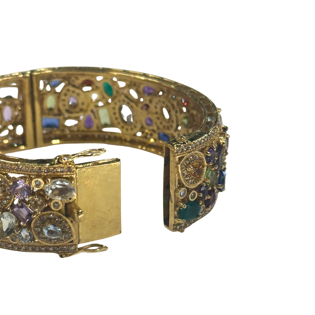 Mixed Gemstone Large Gold Cuff