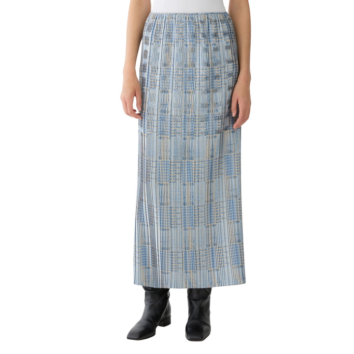 Glen Plaid Print Twill Plissé Skirt