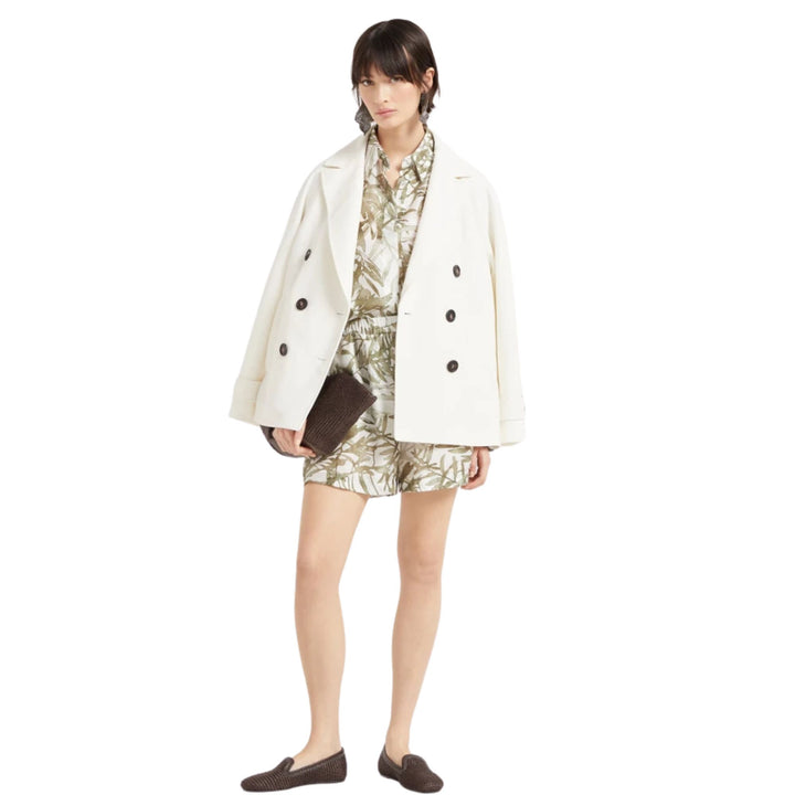 Silk herbarium print pongee shirt with shiny cuffs