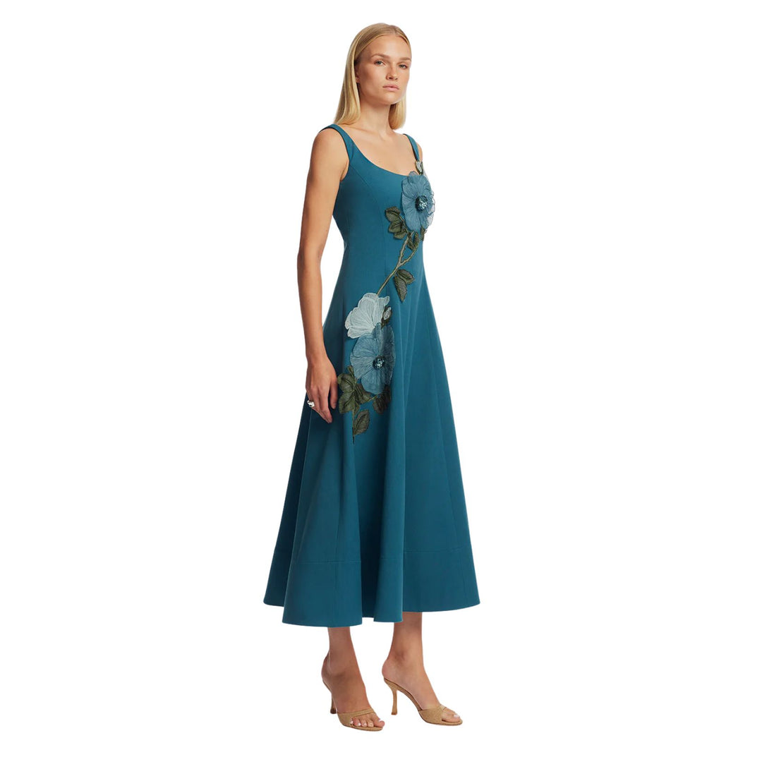 Peony Embroidered Stretch Cotton Full Dress