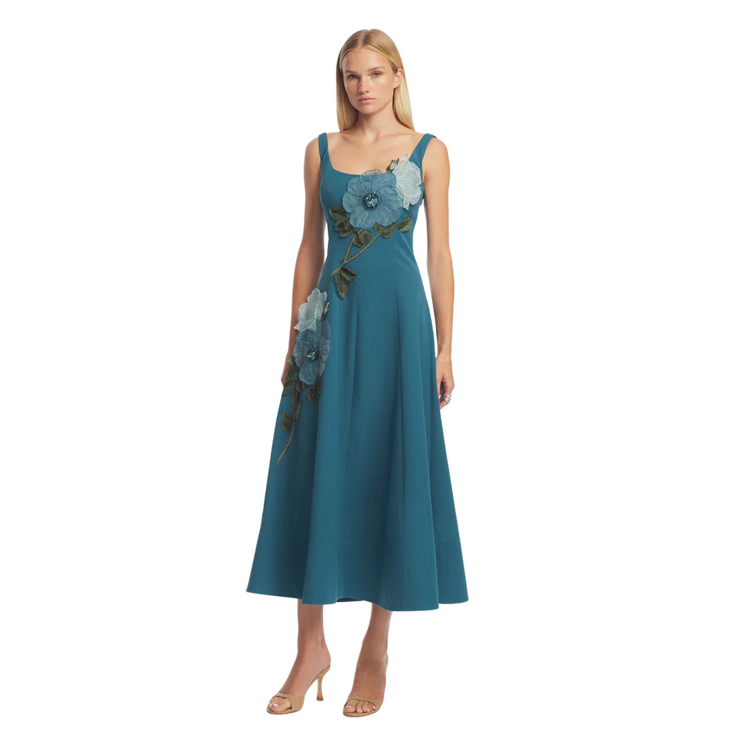 Peony Embroidered Stretch Cotton Full Dress