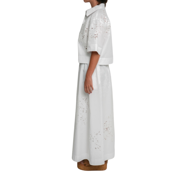 Embroidered A-Line Midi Skirt