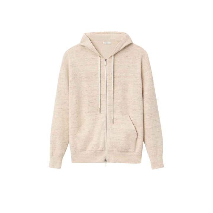 Linen-Cotton Hooded Cardigan in Marled Neutral