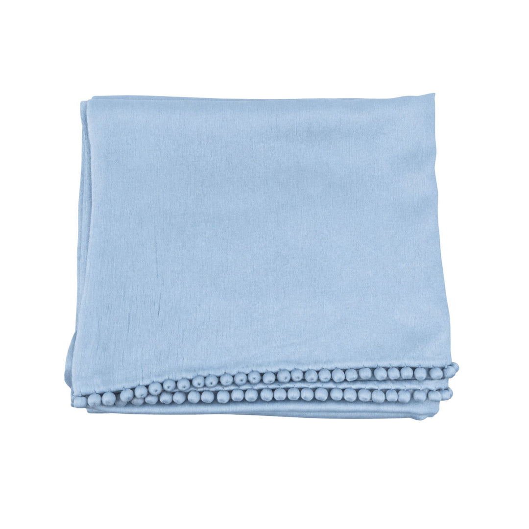Satin Weave Stole with Satin Ball Fringe in Welkin Blue
