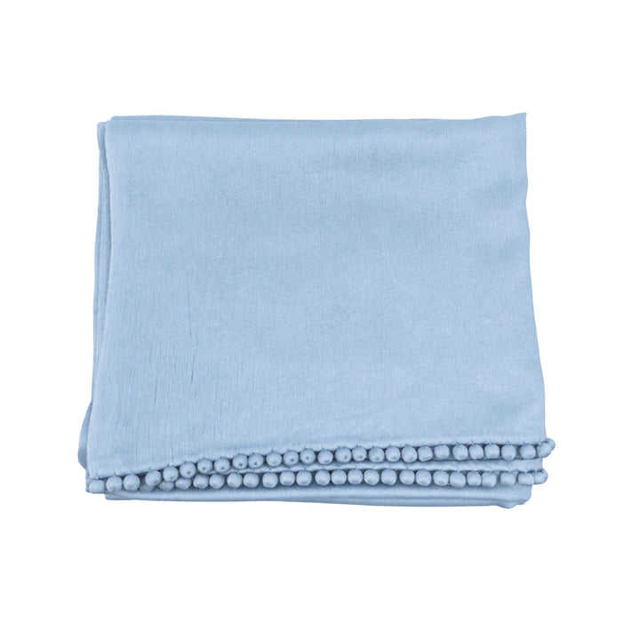 Satin Weave Stole with Satin Ball Fringe in Welkin Blue