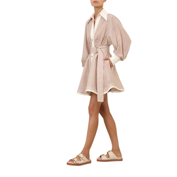 Hypnotic Tuck Mini Dress in Tan Stripe