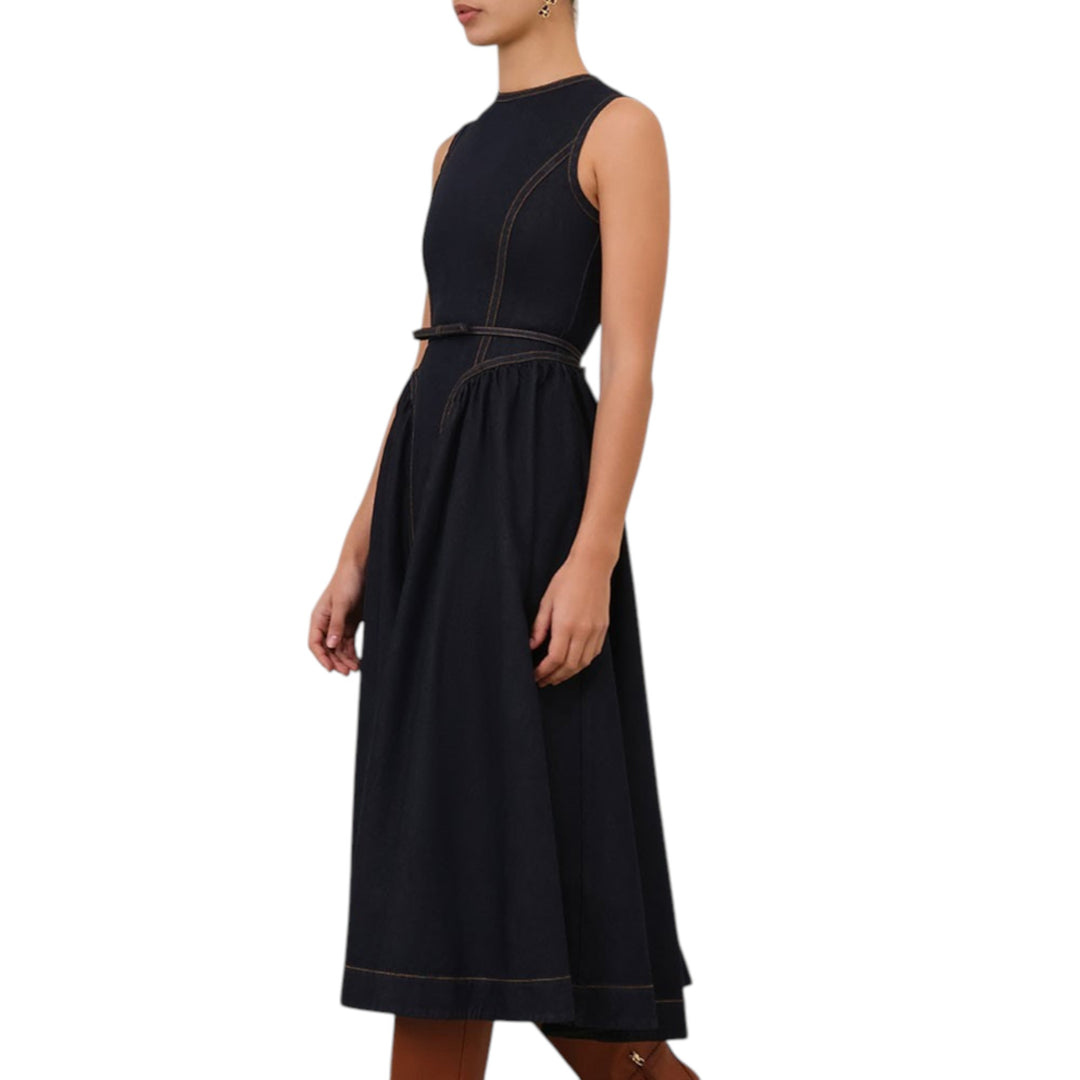 Denim Panelled Midi Dress