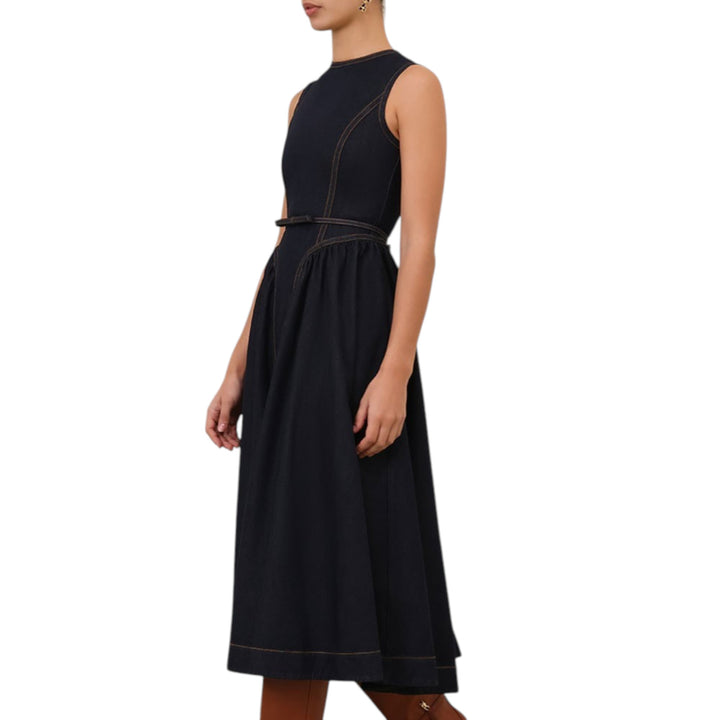 Denim Panelled Midi Dress