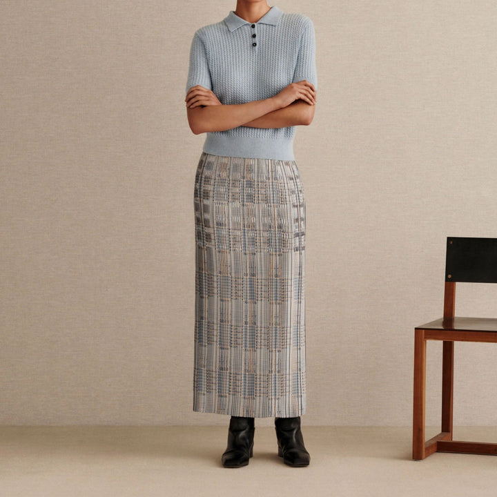 Glen Plaid Print Twill Plissé Skirt