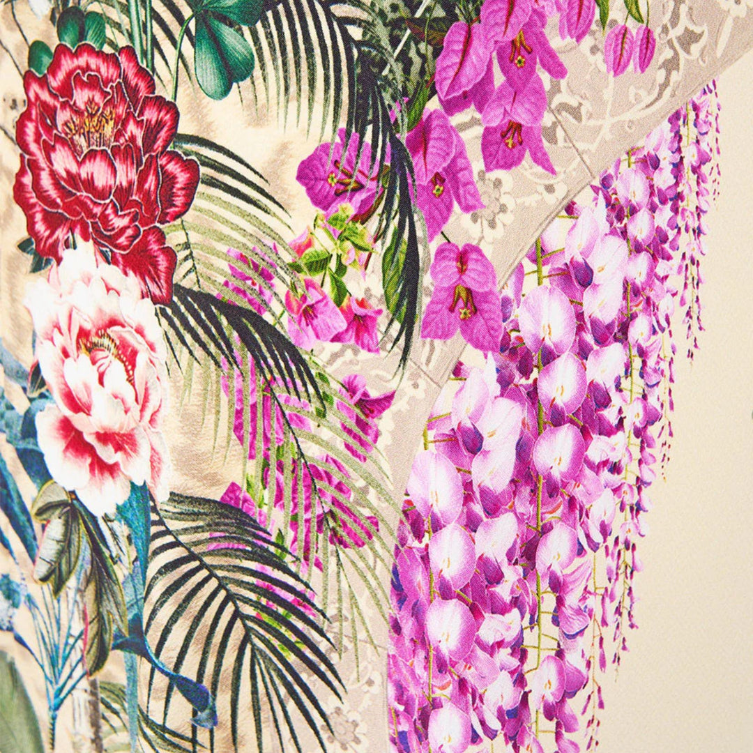V Neck Full Length Bias Slip Dress in Bodrum Botanicals