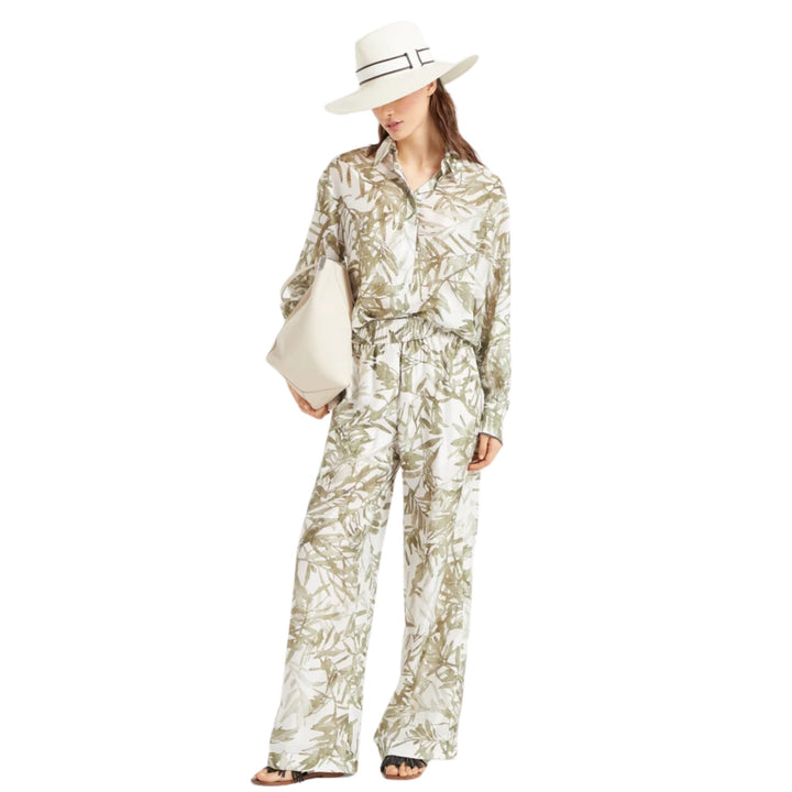 Silk herbarium print pongee pyjama-style loose trousers