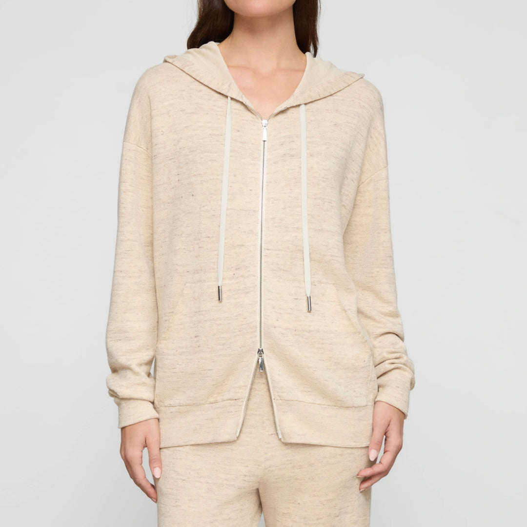 Linen-Cotton Hooded Cardigan in Marled Neutral