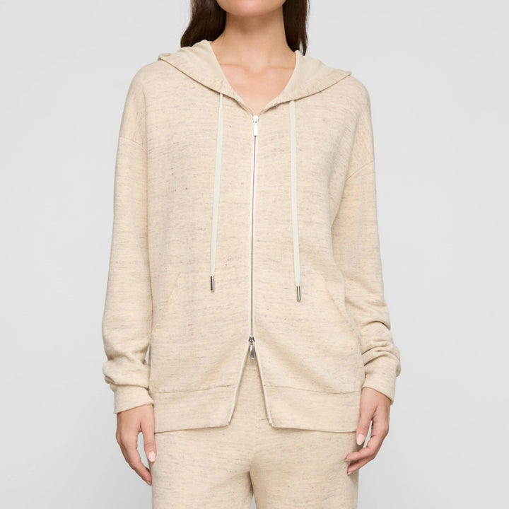 Linen-Cotton Hooded Cardigan in Marled Neutral