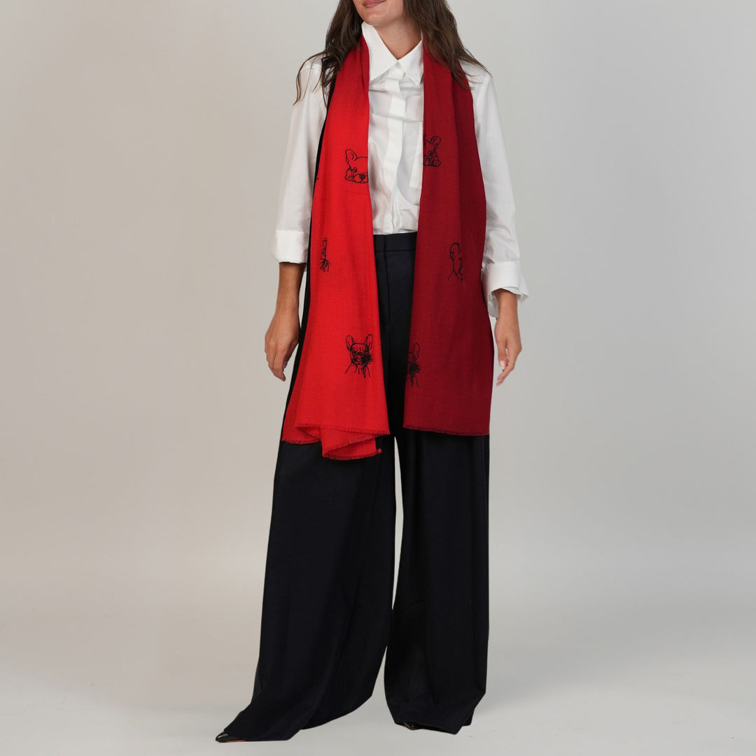 Bull Dog Allover Embroidered Stole