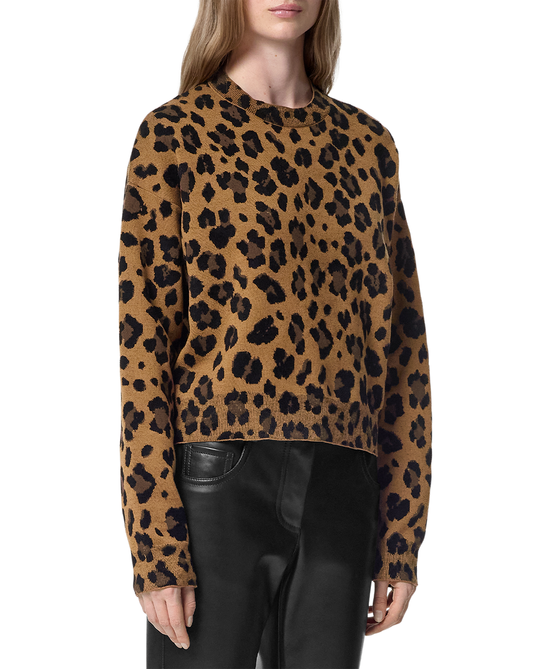 Knit Sweater Wool Blend Leopard Jacquard