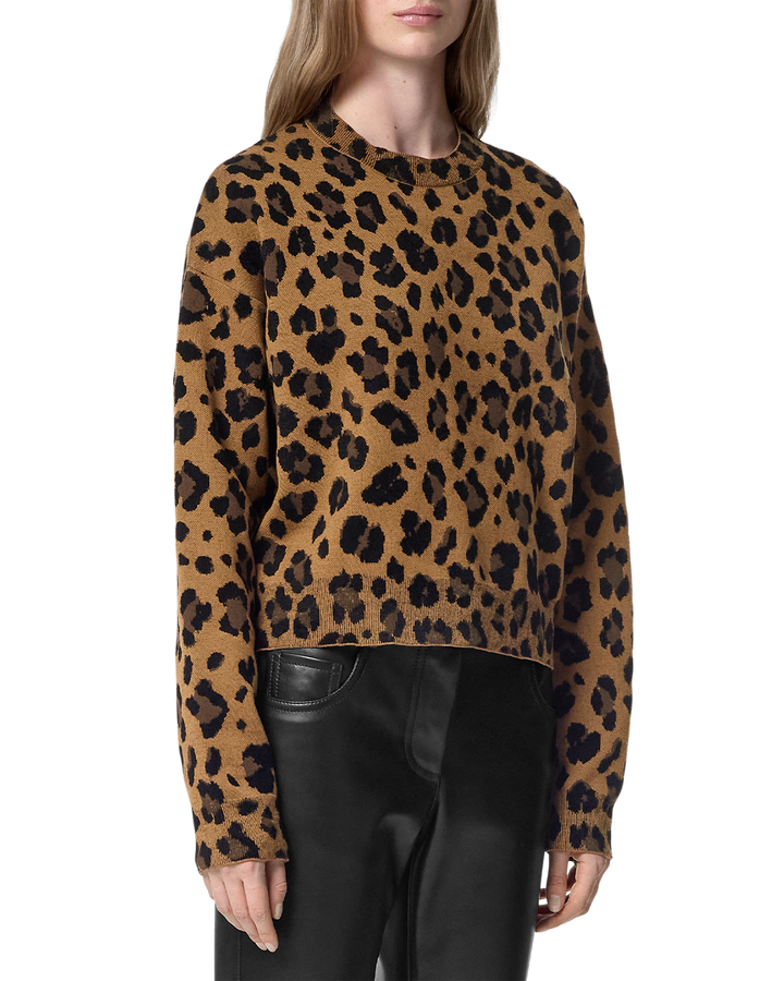 Knit Sweater Wool Blend Leopard Jacquard