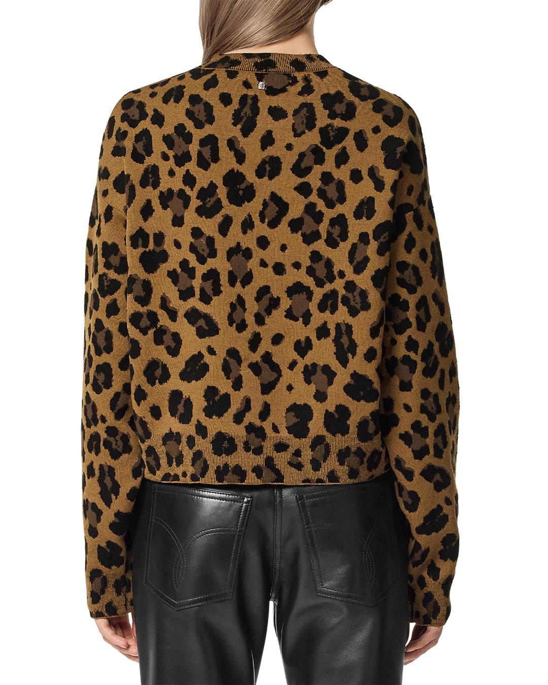 Knit Sweater Wool Blend Leopard Jacquard