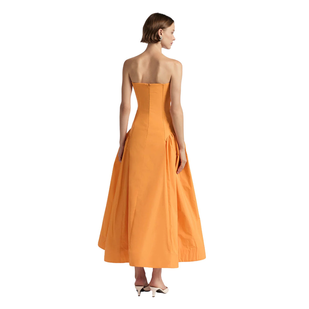 Strapless Seam Detail Full Skirt Dress - Tangerine