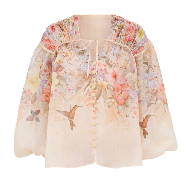 Illuminate Drawn Blouse - Ivory Tropical
