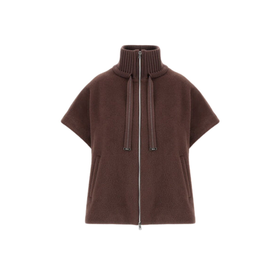 ALPACA BLEND BEAVER-EFFECT JACKET W/ SHORT SLEEVES, ZIP