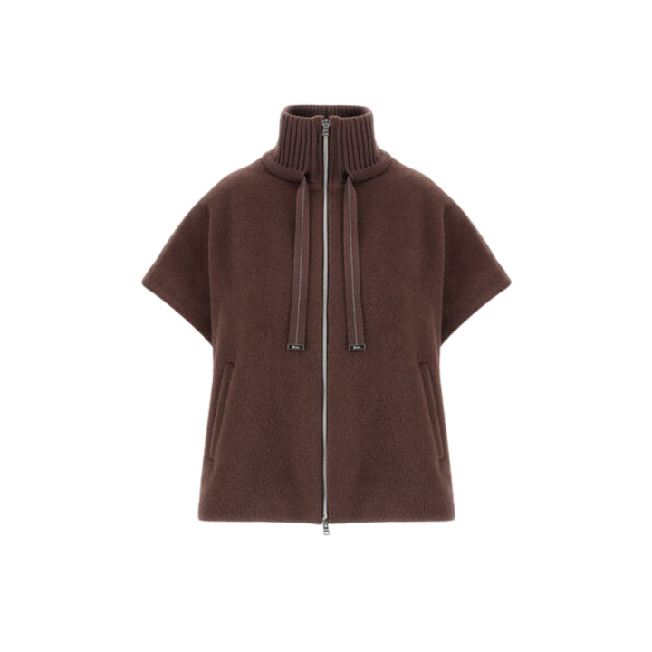 ALPACA BLEND BEAVER-EFFECT JACKET W/ SHORT SLEEVES, ZIP