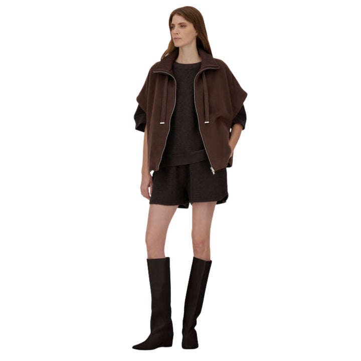 ALPACA BLEND BEAVER-EFFECT JACKET W/ SHORT SLEEVES, ZIP