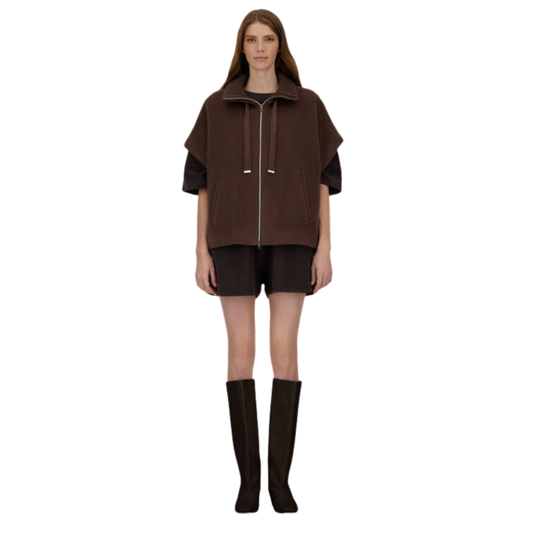 ALPACA BLEND BEAVER-EFFECT JACKET W/ SHORT SLEEVES, ZIP