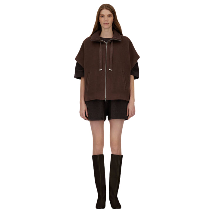 ALPACA BLEND BEAVER-EFFECT JACKET W/ SHORT SLEEVES, ZIP