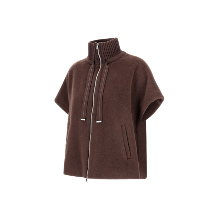 ALPACA BLEND BEAVER-EFFECT JACKET W/ SHORT SLEEVES, ZIP