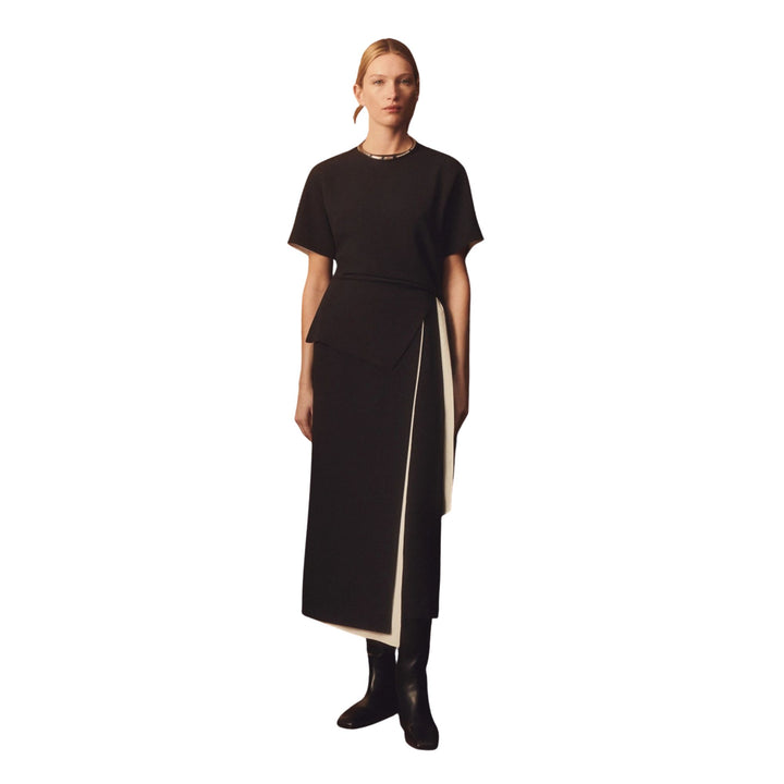 A Line Asymmetrical Skirt With Contrast Detail in Black
